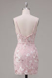 Roze korset Bodycon Spaghetti Straps Bloemen Homecoming Jurk