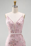 Roze korset Bodycon Spaghetti Straps Bloemen Homecoming Jurk