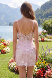 Roze korset Bodycon Spaghetti Straps Bloemen Homecoming Jurk