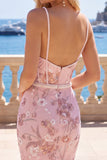 Roze korset Bodycon Spaghetti Straps Bloemen Homecoming Jurk