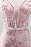 Roze korset Bodycon Spaghetti Straps Bloemen Homecoming Jurk
