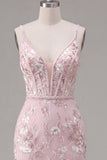 Roze korset Bodycon Spaghetti Straps Bloemen Homecoming Jurk
