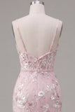 Roze korset Bodycon Spaghetti Straps Bloemen Homecoming Jurk