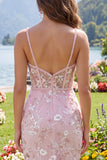 Roze korset Bodycon Spaghetti Straps Bloemen Homecoming Jurk