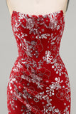 Glinsterende rood, strak kort, met gerimpeld bloemen strapless homecoming jurk