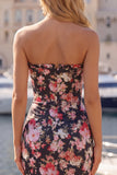 Zwarte roze bloem strapless gerimpelde strakke korte korset Homecoming jurk