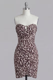 Koffie strapless gerimpeld strak luipaardprint korte homecomingjurk