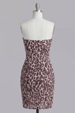 Koffie strapless gerimpeld strak luipaardprint korte homecomingjurk
