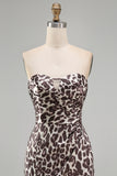 Koffie strapless gerimpeld strak luipaardprint korte homecomingjurk