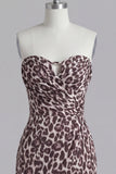 Koffie strapless gerimpeld strak luipaardprint korte homecomingjurk