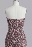 Koffie strapless gerimpeld strak luipaardprint korte homecomingjurk
