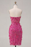 Sprankelende Fuchsia bloemen Sweetheart Strakke Korte Korset Homecoming Jurk met kralen