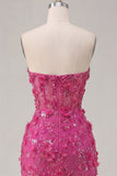 Sprankelende Fuchsia bloemen Sweetheart Strakke Korte Korset Homecoming Jurk met kralen