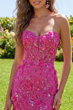 Sprankelende Fuchsia bloemen Sweetheart Strakke Korte Korset Homecoming Jurk met kralen