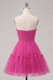 Fuchsia A Line Sweetheart Gerimpelde Korte Homecoming Jurk met strik