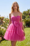 Fuchsia A Line Sweetheart Gerimpelde Korte Homecoming Jurk met strik