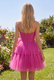 Fuchsia A Line Sweetheart Gerimpelde Korte Homecoming Jurk met strik