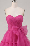 Fuchsia A Line Sweetheart Gerimpelde Korte Homecoming Jurk met strik