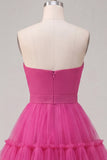 Fuchsia A Line Sweetheart Gerimpelde Korte Homecoming Jurk met strik