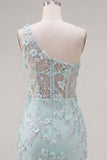 Mint eenschouderkorset met bloemen bodycon geappliqueerde homecomingjurk met split