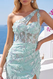 Mint eenschouderkorset met bloemen bodycon geappliqueerde homecomingjurk met split