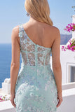 Mint eenschouderkorset met bloemen bodycon geappliqueerde homecomingjurk met split