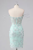 Mint bloemen off-the-shoulder korset bodycon homecoming jurk met split