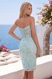 Mint bloemen off-the-shoulder korset bodycon homecoming jurk met split