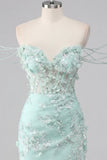 Mint bloemen off-the-shoulder korset bodycon homecoming jurk met split