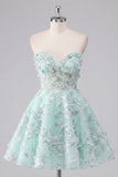 A-Line Mint Bloemen Sweetheart Korset Homecoming Jurk