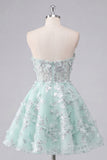 A-Line Mint Bloemen Sweetheart Korset Homecoming Jurk