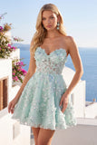 A-Line Mint Bloemen Sweetheart Korset Homecoming Jurk