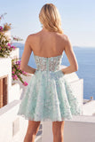 A-Line Mint Bloemen Sweetheart Korset Homecoming Jurk
