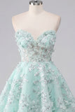 A-Line Mint Bloemen Sweetheart Korset Homecoming Jurk