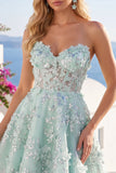 A-Line Mint Bloemen Sweetheart Korset Homecoming Jurk
