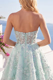 A-Line Mint Bloemen Sweetheart Korset Homecoming Jurk