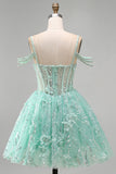 A-Line mint koude schouder bloemenkorset met kralen Homecoming Dress