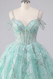 A-Line mint koude schouder bloemenkorset met kralen Homecoming Dress