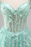 A-Line mint koude schouder bloemenkorset met kralen Homecoming Dress