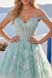 A-Line mint koude schouder bloemenkorset met kralen Homecoming Dress