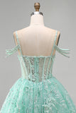A-Line mint koude schouder bloemenkorset met kralen Homecoming Dress