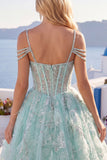 A-Line mint koude schouder bloemenkorset met kralen Homecoming Dress