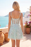 Off-the-shoulder A-lijn korset Mint met bloemen geappliceerde homecoming jurk