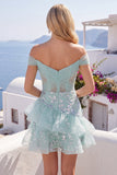 Off-the-shoulder mint korset pailletten Homecoming jurk met ruches