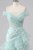 Off-the-shoulder mint korset pailletten Homecoming jurk met ruches