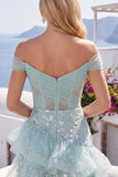 Off-the-shoulder mint korset pailletten Homecoming jurk met ruches