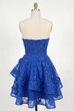 Koninklijk blauwe A-lijn sweetheart bloemenkorset Homecoming jurk met strik