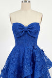 Koninklijk blauwe A-lijn sweetheart bloemenkorset Homecoming jurk met strik