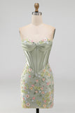 Sweetheart roze korset Bodycon bloemen homecoming jurk met applicaties