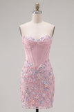 Sweetheart roze korset Bodycon bloemen homecoming jurk met applicaties